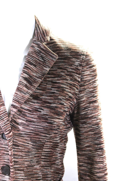 Magaschoni Womens Brown Textured Silk Knit Three Button Blazer Jacket Size S