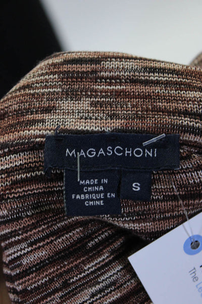 Magaschoni Womens Brown Textured Silk Knit Three Button Blazer Jacket Size S