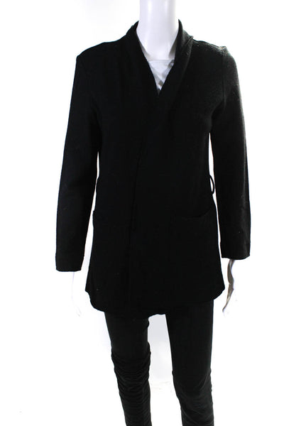 Eileen Fisher Womens Wool Knit Open Front Cardigan Sweater Black Size XS