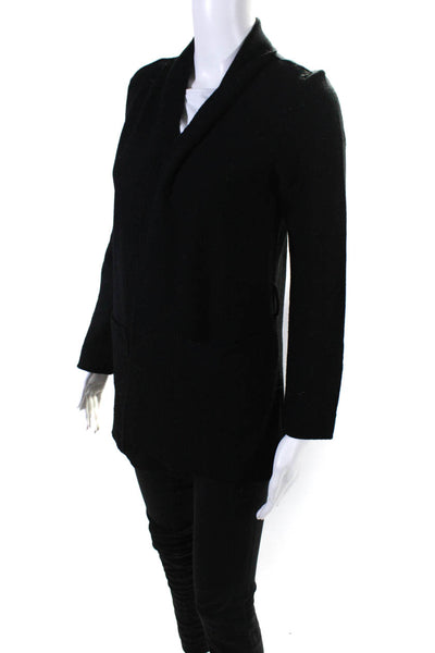 Eileen Fisher Womens Wool Knit Open Front Cardigan Sweater Black Size XS