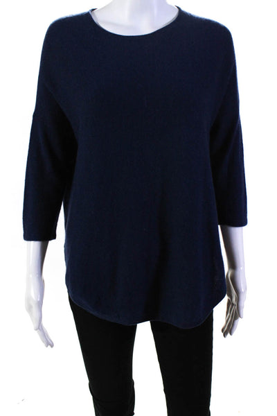 360 Cashmere Womens Cashmere Back Pleat Round Hem 3/4 Sleeve Sweater Navy Size S