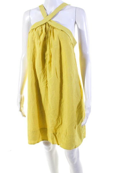BCBGMAXAZRIA Womens Front Cross Strap Elastic Band Mini Dress Yellow Size S