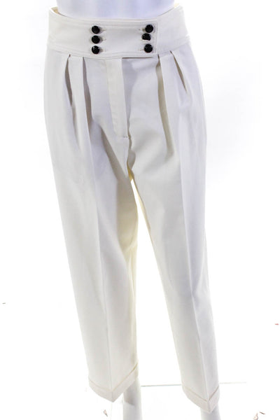 Massimo Dutti Womens Buttoned Pleated Cuffed Straight Leg Pants White Size 4