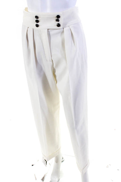 Massimo Dutti Womens Buttoned Pleated Cuffed Straight Leg Pants White Size 4