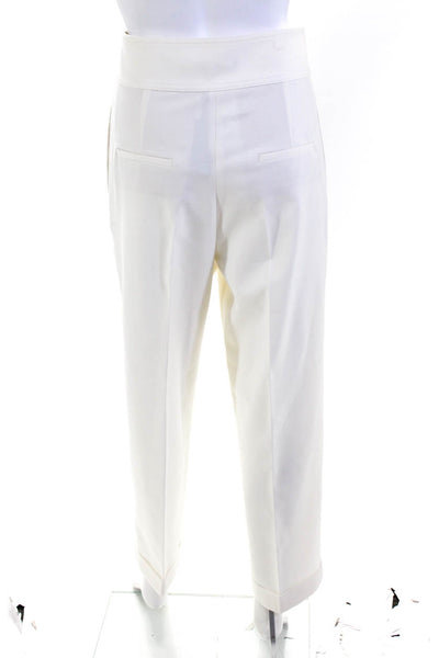 Massimo Dutti Womens Buttoned Pleated Cuffed Straight Leg Pants White Size 4