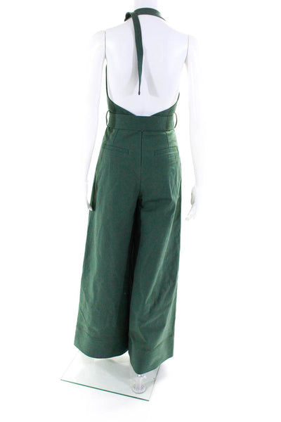 Adam Lippes Womens Cotton Back Zip Darted Striped Wide Leg Jumpsuit Green Size 0