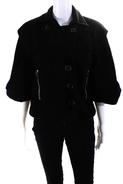 Zac Posen Womens Tweed Button Up Cropped Pea Coat Jacket Black Size 6