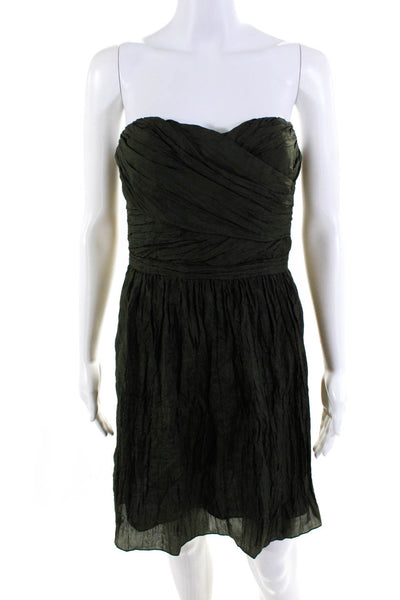 J Crew Womens Silk Crinkle Satin Strapless A-Line Mini Dress Green Size 4