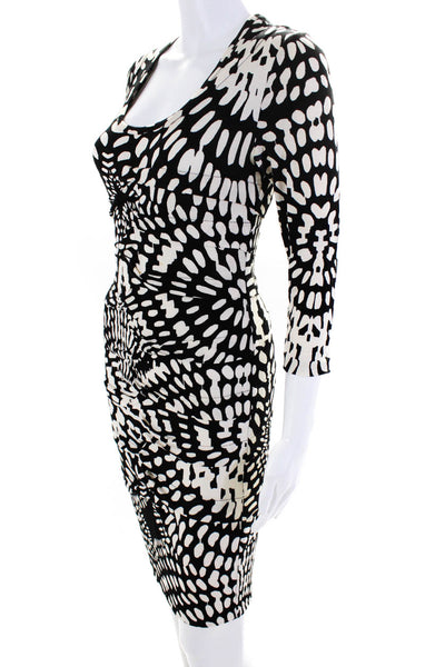 Artelier Nicole Miller Womens Printed Jersey Ruched Sheath Dress Black Size S