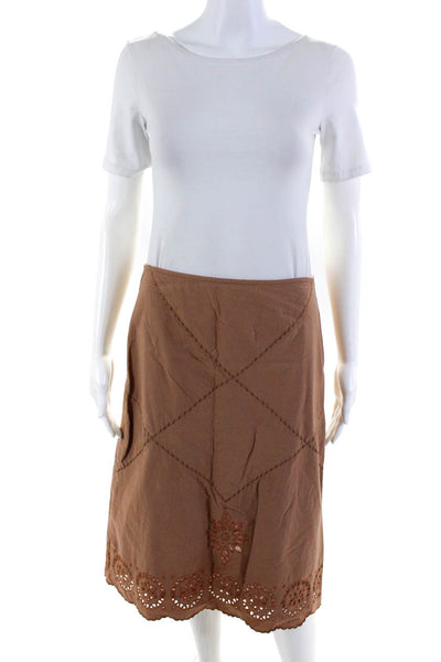 Odille Anthropologie Womens Eyelet Hem High Rise A-Line Skirt Brown Size 4