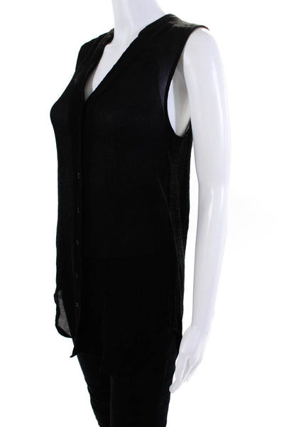 Eileen Fisher Women's Round Sleeveless Silk Button Down Shirt Black Size S