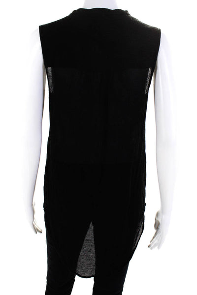 Eileen Fisher Women's Round Sleeveless Silk Button Down Shirt Black Size S