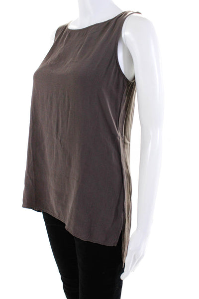 Eileen Fisher Women's Scoop Neck Sleeveless Silk Tunic Blouse Brown Size PP