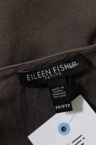 Eileen Fisher Women's Scoop Neck Sleeveless Silk Tunic Blouse Brown Size PP