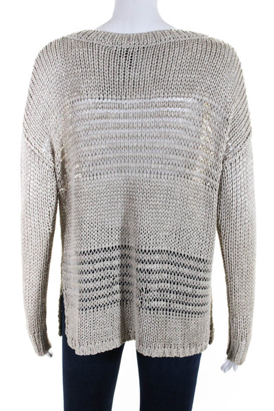 Vince Womens Open-Knit Boat Neck Split Hem Long Sleeve Sweater Gray Size S