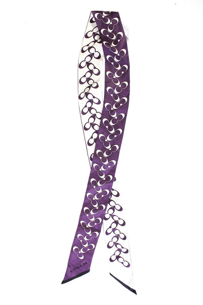 Coach Womens Silk Crepe Monogrammed Purple Thin Tie Wrap Scarf