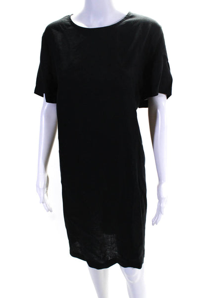 J Crew Womens Linen Short Sleeve Round Neck Shift Mini Dress Black Size XL