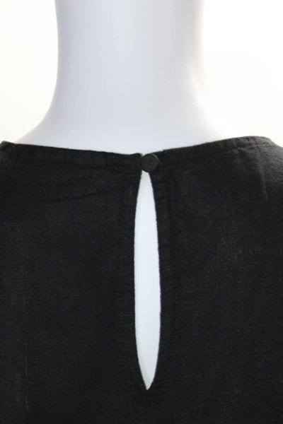J Crew Womens Linen Short Sleeve Round Neck Shift Mini Dress Black Size XL