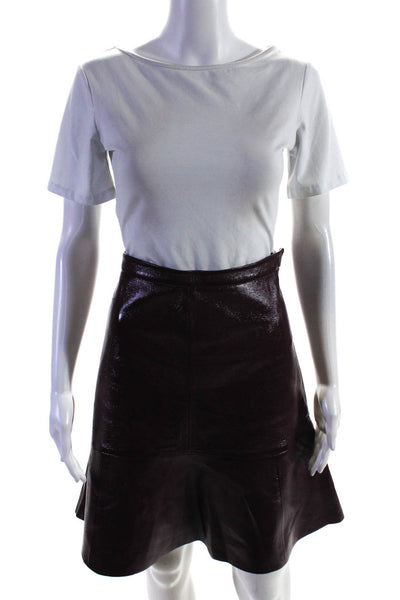 & Other Stories Womens Ruffle Hem Flare Faux Leather Mini Skirt Burgundy Size 12