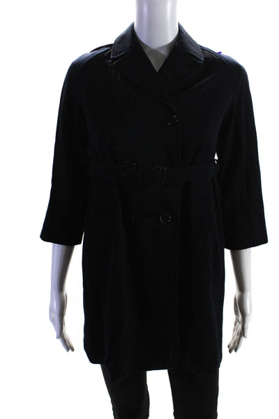 Harrods Women's Collar Hood Double Breast 3/4 Sleeves Lined Jacket Black Size 28