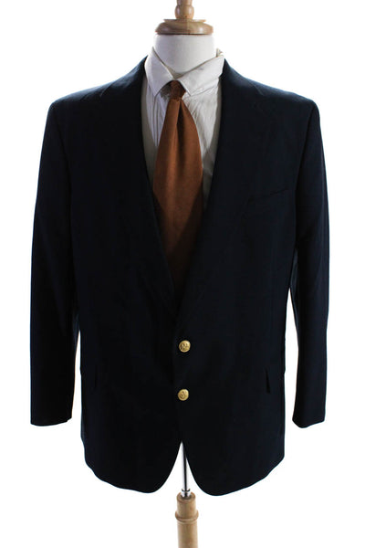 Stafford Mens Collared Lapel Gold Tone Two Button Suit Jacket Blazer Navy Size 4