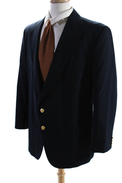 Stafford Mens Collared Lapel Gold Tone Two Button Suit Jacket Blazer Navy Size 4