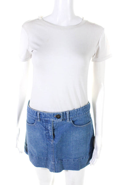 Theory Womens Cotton Darted Buttoned 4-Pocket Denim Mini Skirt Blue Size 6