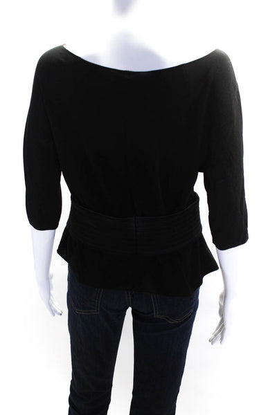 Armani Collezioni Womens Jersey Satin Sash Long Sleeve Blouse Top Black Size 8