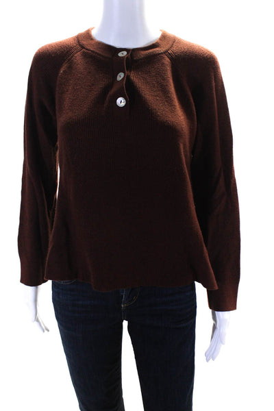 Rails Womens Half Button Crew Neck Sweater Brown Cotton Size Extra Small