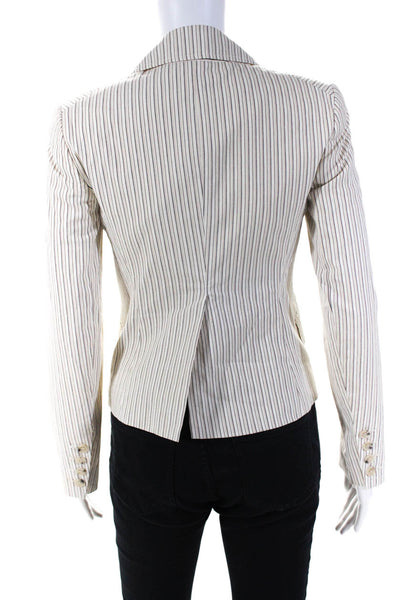 Theory Women's Cotton Blend Striped Two Button Fully Lined Blazer White Size 0