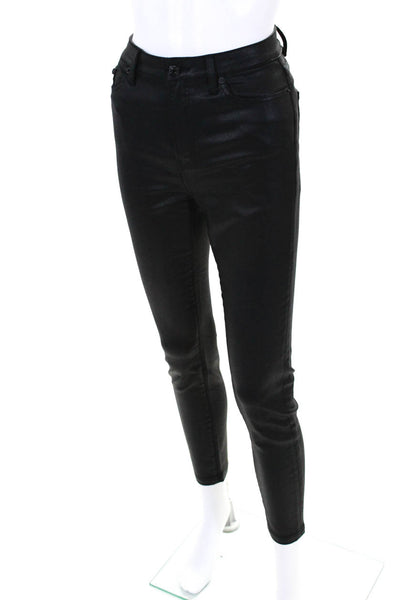 The Kooples Womens Solid Shiny Black High Rise Straight Leg Pants Size 27