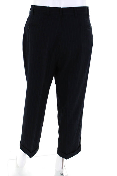 346 Brooks Brothers Mens Pinstripe Pleat Straight Dress Pants Navy Blue Size 36