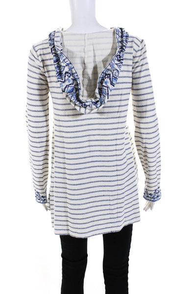 Calypso Saint Barth Womens White Striped Embroidered Hooded Tunic Top Size XS