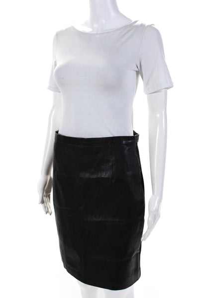 Tibi Womens Black Leather Front Zip Back Knee Length Pencil Skirt Size 6