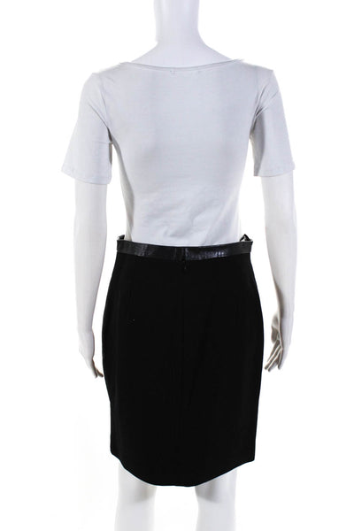 Tibi Womens Black Leather Front Zip Back Knee Length Pencil Skirt Size 6