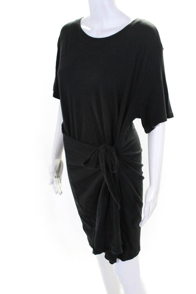 Rails Womens Cotton Tie Waist Round Neck Wrap T-Shirt Maxi Dress Black Size XL