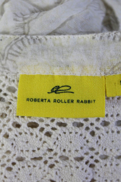 Roberta Roller Rabbit Womens Cotton Tassle Trim V-Neck Blouse Top Cream Size M