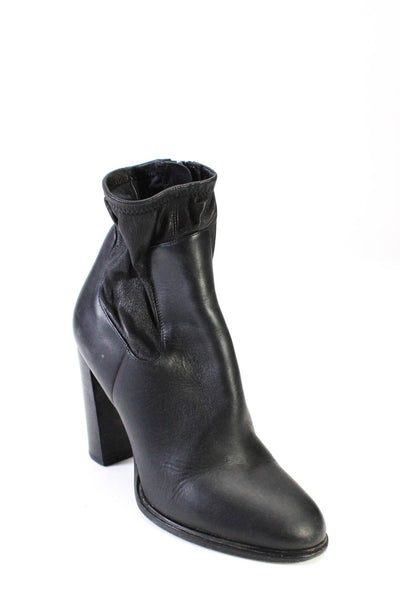 Vince Womens Leather Ruched Side Zipped Block Heels Ankle Boots Black Size 8