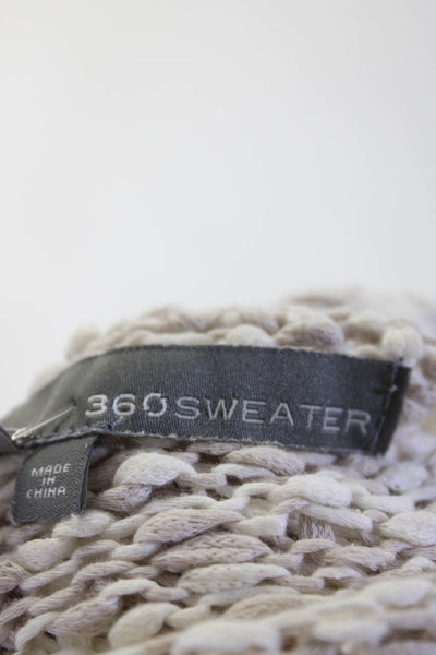 360 Sweater Womens Open Knit Scoop Neck Long Sleeve Sweater Top Beige Size S