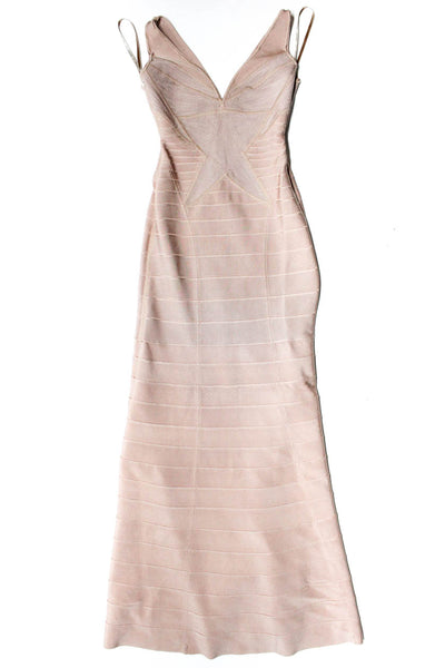 Herve Leger Women's Sleeveless V-Neck Sequin Bodycon Gown Dress Nude Size S