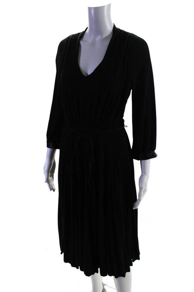 BCBG Paris Women's Polyester Long Sleeve V-Neck Ruffle Swing Dress Black S