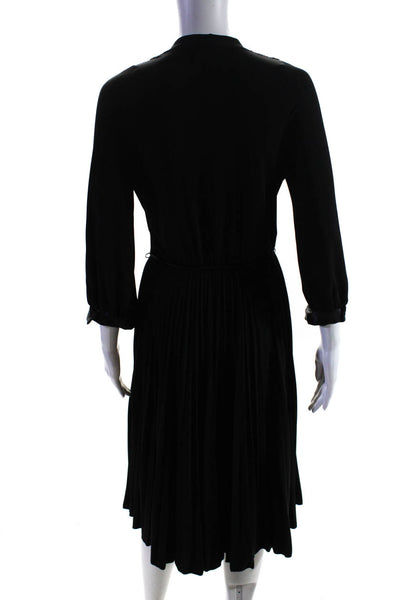 BCBG Paris Women's Polyester Long Sleeve V-Neck Ruffle Swing Dress Black S