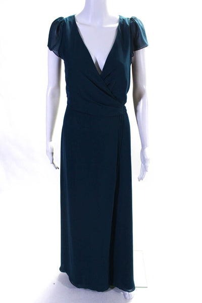 Joanna August Womens Cap Sleeve V Neck Long Wrap Dress Ocean Blue Size Small