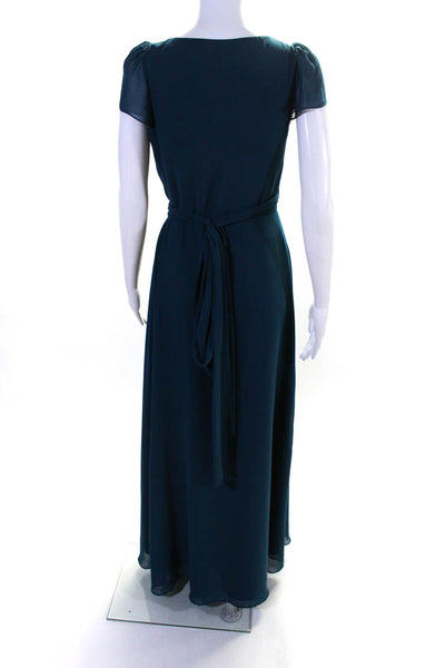 Joanna August Womens Cap Sleeve V Neck Long Wrap Dress Ocean Blue Size Small