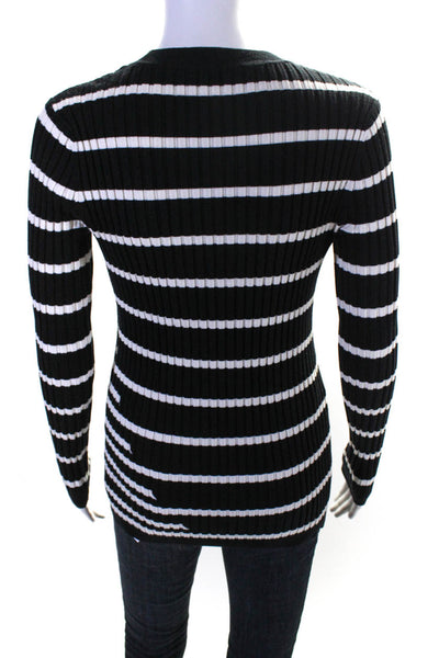 T Alexander Wang Womens Crew Neck Ribbed Knit Striped Sweater Black White Small