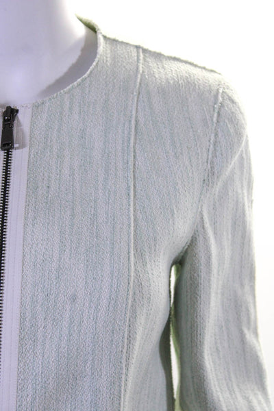 Elie Tahari Womens Front Zip Long Sleeve Crew Neck Jacket Green White Size 6