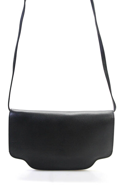 Loro Piana Womens Sesia Small Leather Flap Shoulder Bag Handbag Black