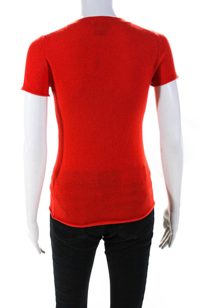 J Crew Womens100% Cashmere Raw Hem Short Sleeved Crew Neck Knit Top Red Size 2XS