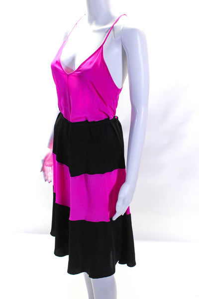 Karina Grimaldi Womens Silk V Neck Sun Dress Black Neon Pink Size Small