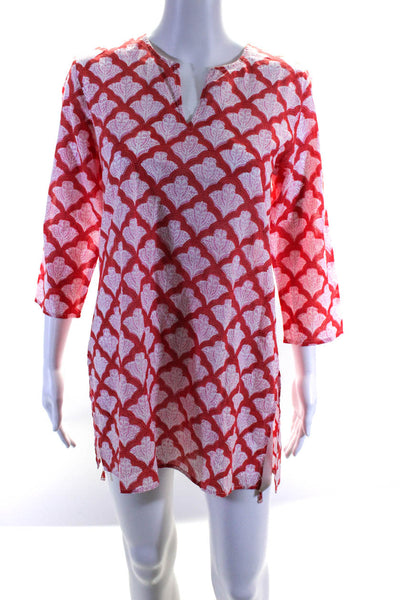 Roller Rabbit Women's Long Sleeve V-Neck Printed Mini T-Shirt Dress Red Size S